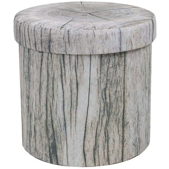 Sorbus Foldable Storage Ottoman with Lid – Collapsible Footstool, Toy Box, Storage Chest, Hassock – Tree Stump Design (Grey)