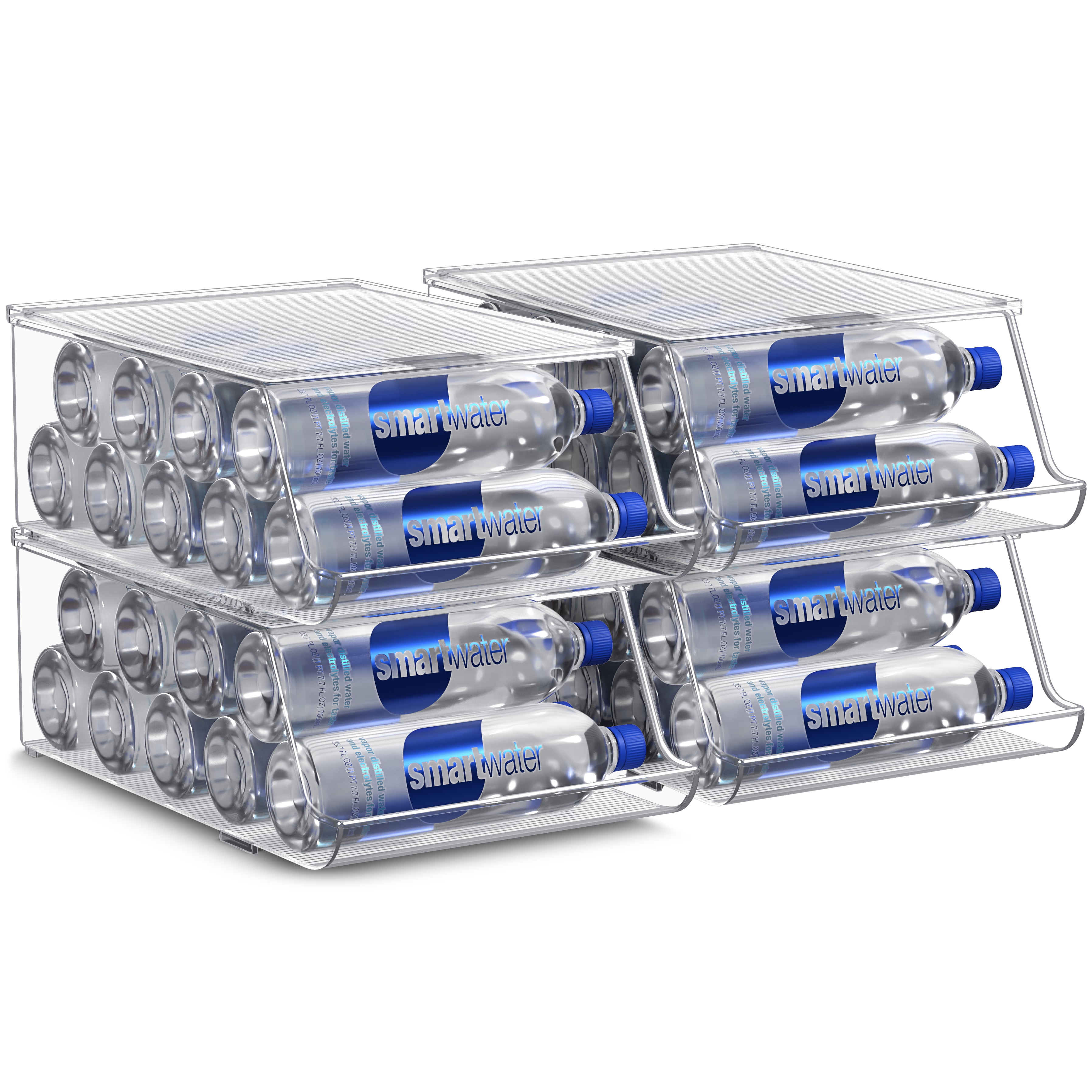 Sorbus Fridge Bottle Organizer with Lid, Holds 9 Bottles, Stackable Clear Plastic (4 Pack)
