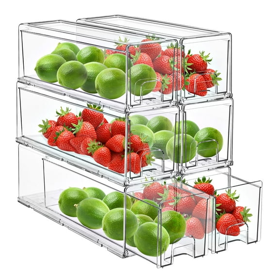 Sorbus Fridge Drawers, 6-Pack Clear Stackable Pull-Out Refrigerator ...