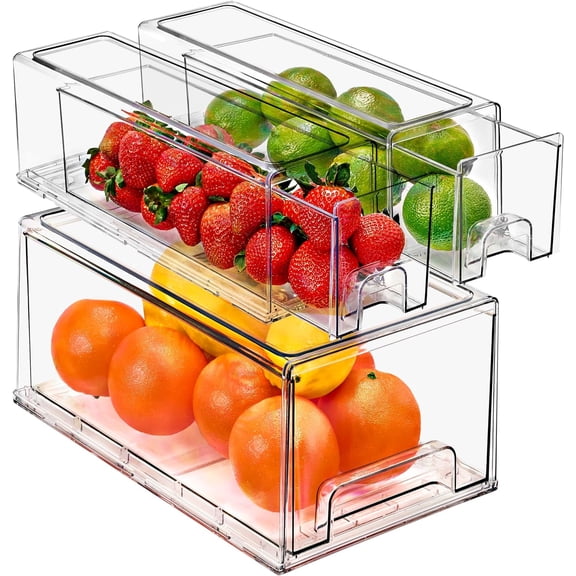 Sorbus Fridge Drawers - Clear Stackable Pull Out Refrigerator Organizer Bins (1 X-Large, 2 Small)