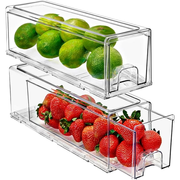 Sorbus Fridge Drawers - Clear Stackable Pull Out Refrigerator Organizer Bins - Food Storage Containers for Kitchen, Refrigerator, Freezer & Vanity (2 Pack | Small)