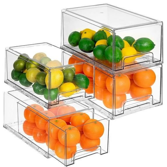 Sorbus Fridge Drawers - Clear Stackable Pull Out Refrigerator Organizer Bins - Food Storage Containers for Kitchen, Refrigerator, Freezer & Vanity (4 Pack | Large)