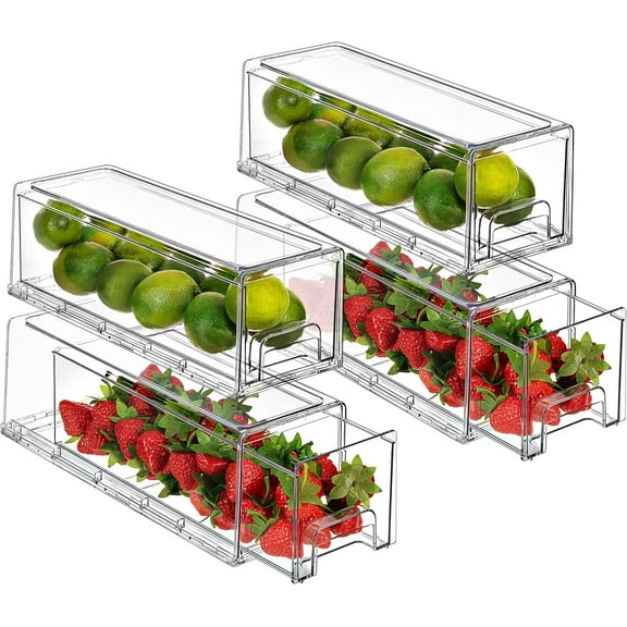 Sorbus Fridge Drawers, Clear Stackable Pull Out Refrigerator Organizer Bins - Food Storage Containers for Kitchen, Refrigerator, Freezer, Vanity & Fridge Organization and Storage, 4 Pack, Small Wide