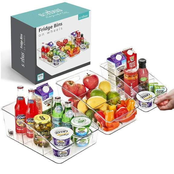 Sorbus Fridge Organizer on Wheels - Rolling Fridge Organizers and Storage Clear Design with Dividers & Handles for Kitchen Organization and Storage - Refrigerator Organizer Bins & Pantry Storage Bins