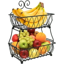 Sorbus Fruit Basket Display Stand, 2-Tier, for Vegetable, Fruit & Bread Counter Storage for Kitchen, Bathroom, Rectangular Antique Metal (Black)