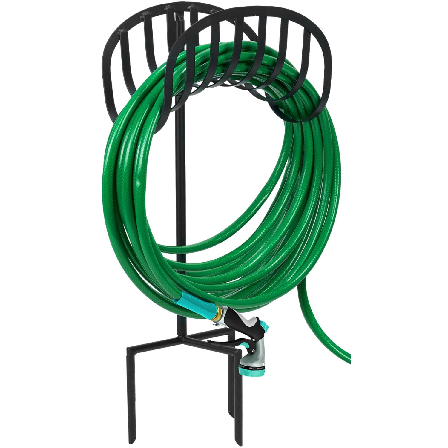 Sorbus Garden Water Hose Holder Stand with Ground Stakes, Holds 125 ft 5/8 in Hose, Black