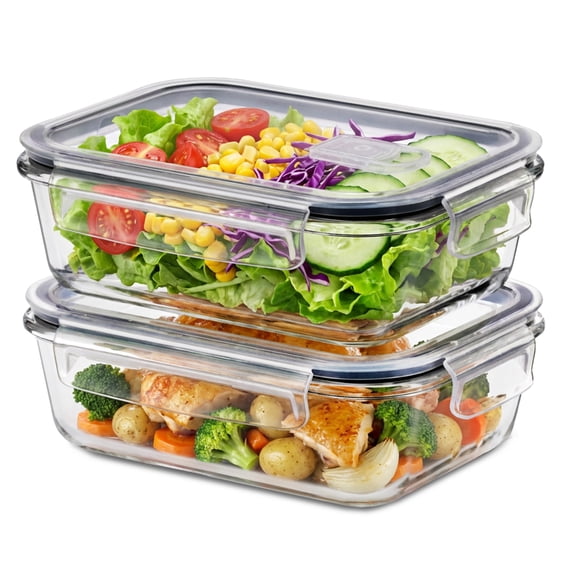 Sorbus Glass Food Storage Containers with Leakproof Airtight Lids, Rectangle, 2 Pack