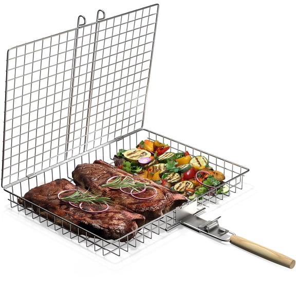 Sorbus Grill Basket Stainless Steel, Large Folding BBQ Basket with Handle for Fish, Veggies