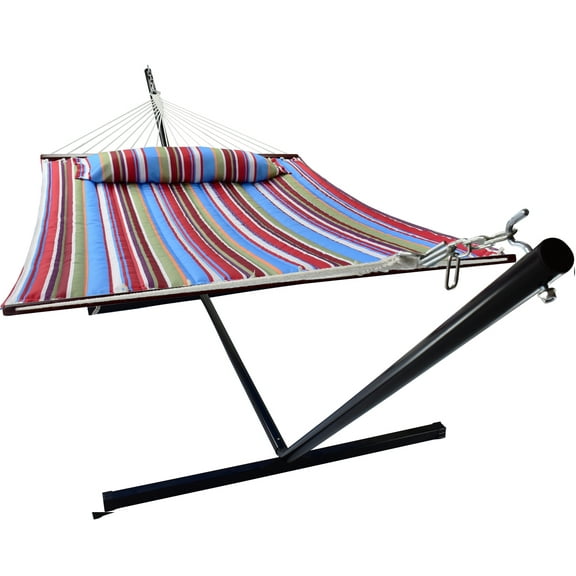 Sorbus Hammock with Spreader Bars & Pillow, Heavy Duty 450 lb, 2-Person, Blue/Red, Indoor/Outdoor