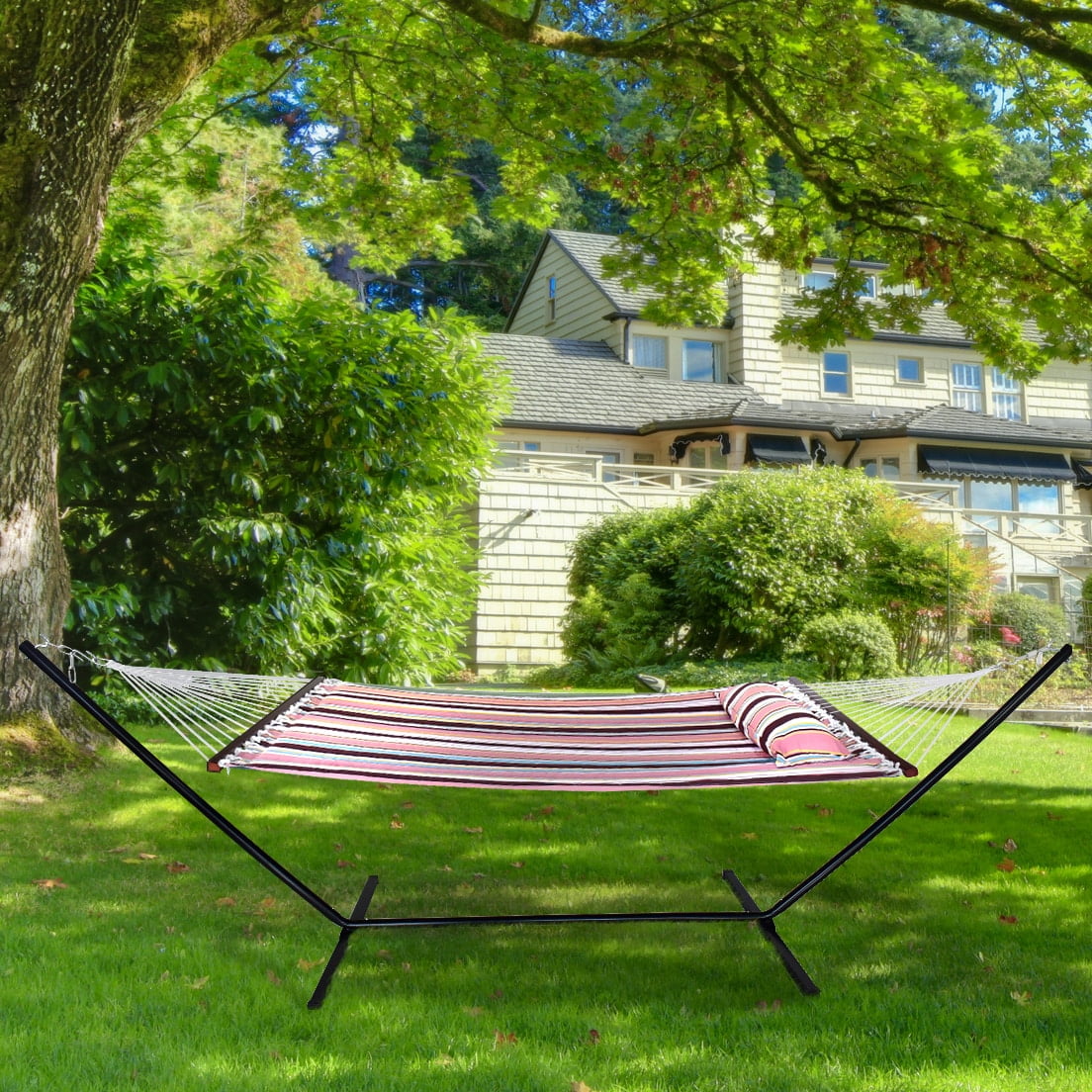 Sorbus Hammock with Stand & Spreader Bars and Detachable Pillow, Heavy Duty, 450 Pound Capacity for Indoor/Outdoor (Mocha)