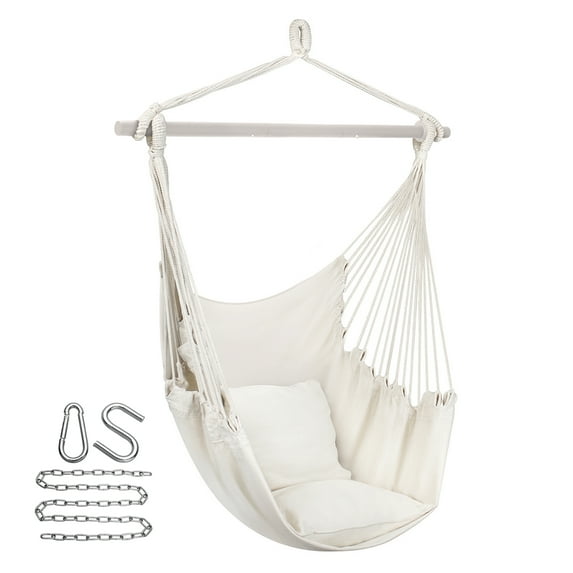 Sorbus Hanging Rope Hammock Chair Swing Seat for Any Indoor or Outdoor Spaces, 2 Seat Cushions Included (White)