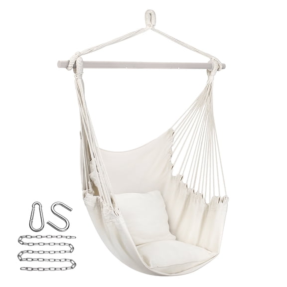 Sorbus Hanging Rope Hammock Chair Swing Seat for Any Indoor or Outdoor Spaces- Max. 265 Lbs -2 Seat Cushions Included (Large, White)