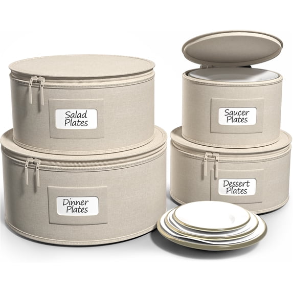 Sorbus Hard Shell China Storage Set - 4 Pieces. Stackable for Dishes, Mugs, Cups with Felt Protectors, Beige