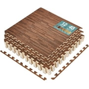 Sorbus 24" x 24" Wood Grain - Dark Interlocking Floor Mats Interlocking
