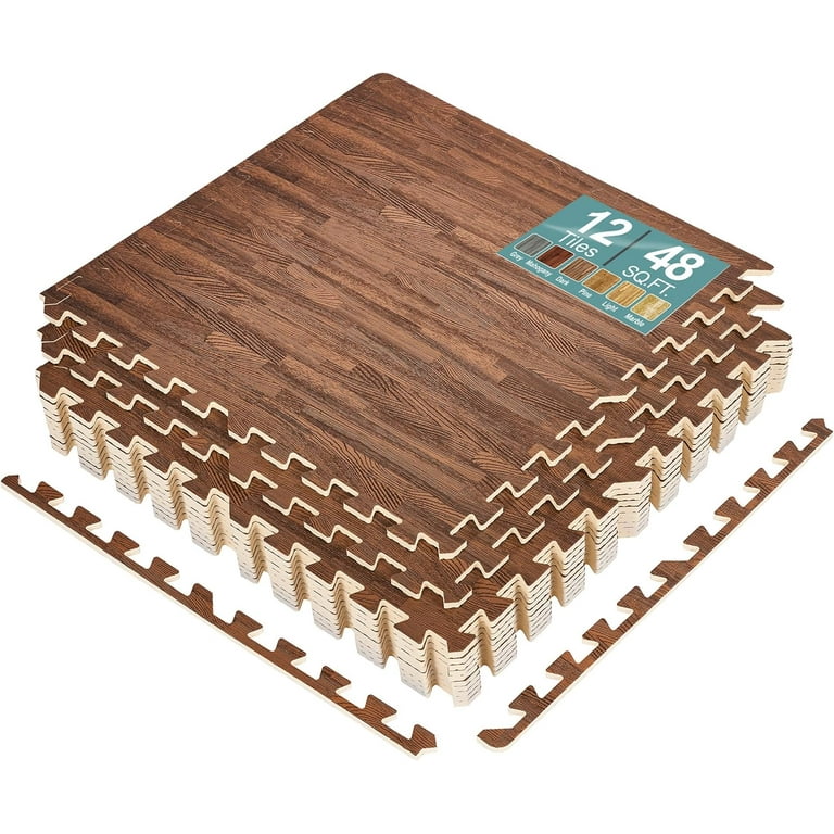 Costway 12PC Wood Grain Interlocking Floor Mats 3/8 Inch Printed Foam Tiles 24 x 24 Inch Costway 12PC Wood Grain Interlocking Floor Mats 3/8 Inch Printed Foam Tiles 24 x 24 Inch