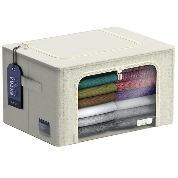 Sorbus Jumbo Storage Bin with Metal Frame, Stackable & Foldable with Window & Handles for Bedding, Linen, and Clothes
