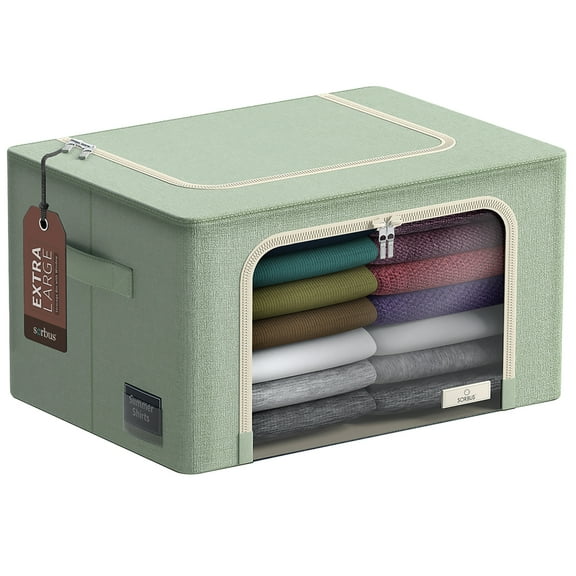 Sorbus Jumbo Storage Bin with Metal Frame, Stackable & Foldable with Window & Handles for Bedding, Linen, and Clothes
