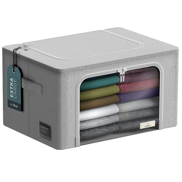 Sorbus Jumbo Storage Bin with Metal Frame, Stackable & Foldable with Window & Handles for Bedding, Linen, and Clothes