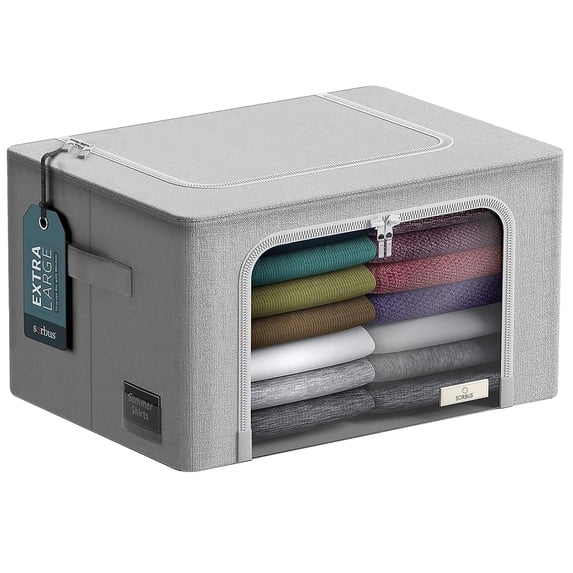 Sorbus Jumbo Storage Bin with Metal Frame, Stackable & Foldable with Window & Handles for Bedding, Linen, and Clothes