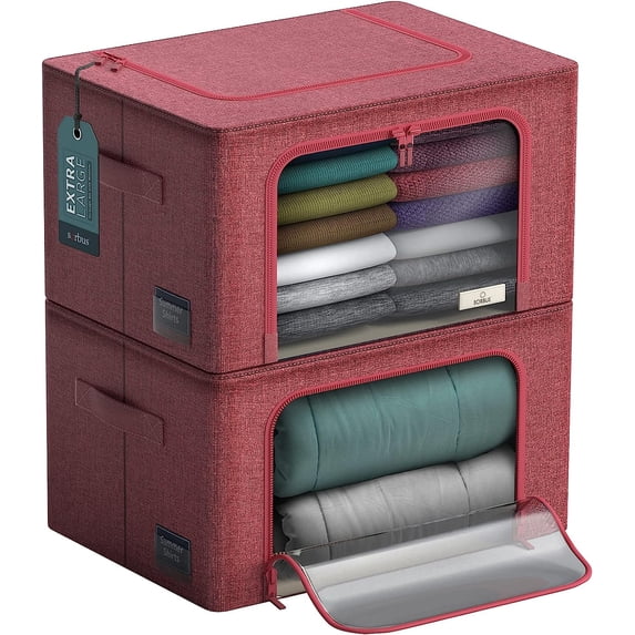 Sorbus Jumbo Storage Bins with Metal Frame & Clear Window, Stackable and Foldable for Bedding