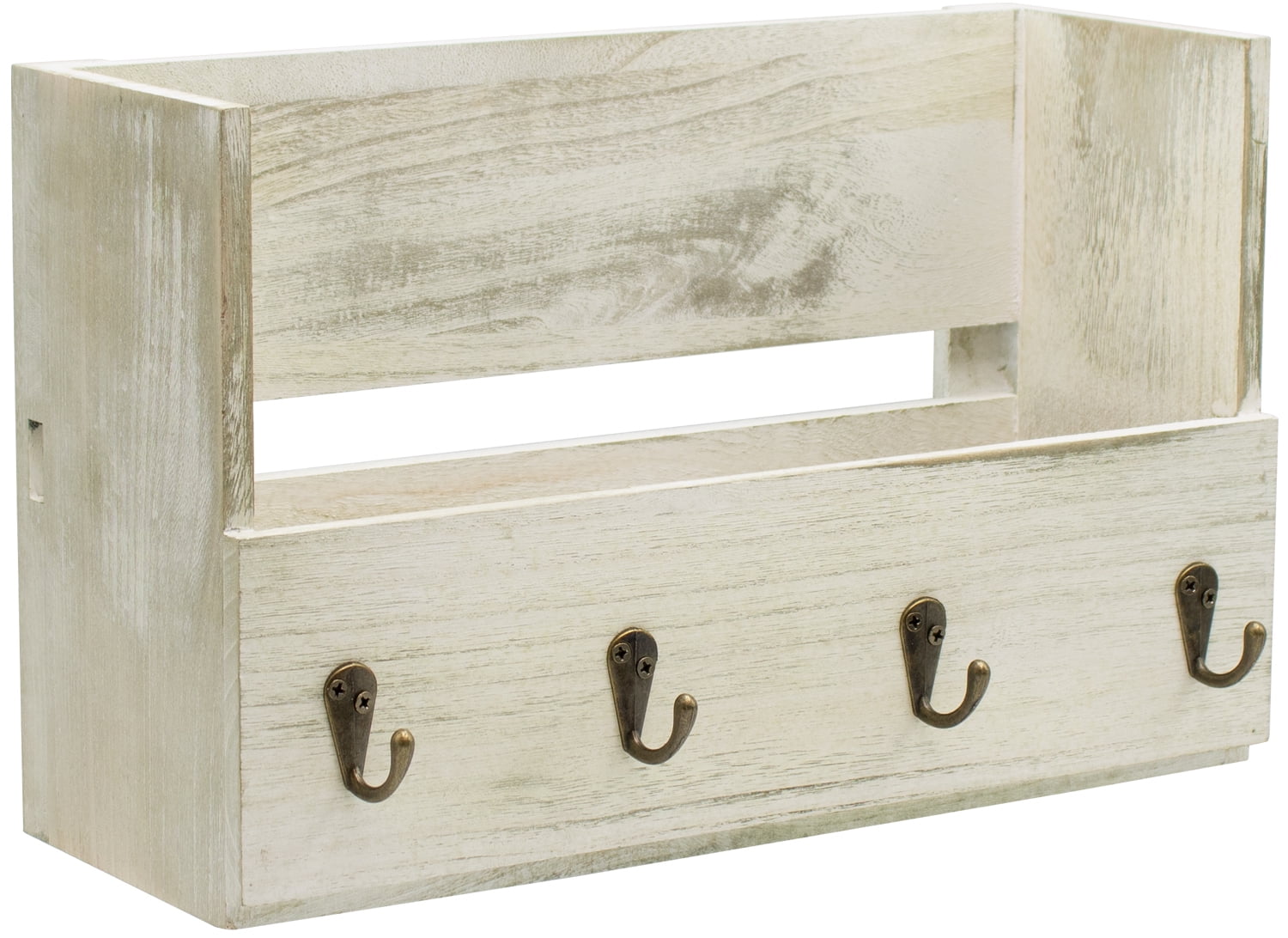 Gray Distressed Wood Wall-Mounted Mail and Key Organizer