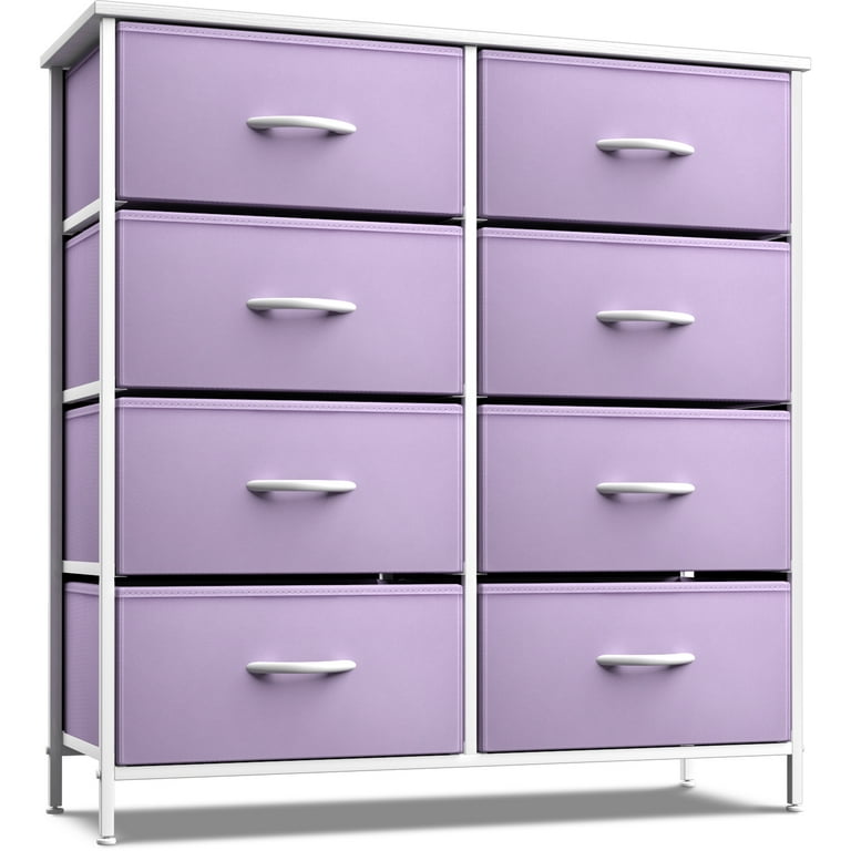 Sorbus Kid Dresser with 8 Fabric Bin Drawers - Pastel Color Furniture Storage Chest - Bedroom, Closet, and Toys Organizer - Purple