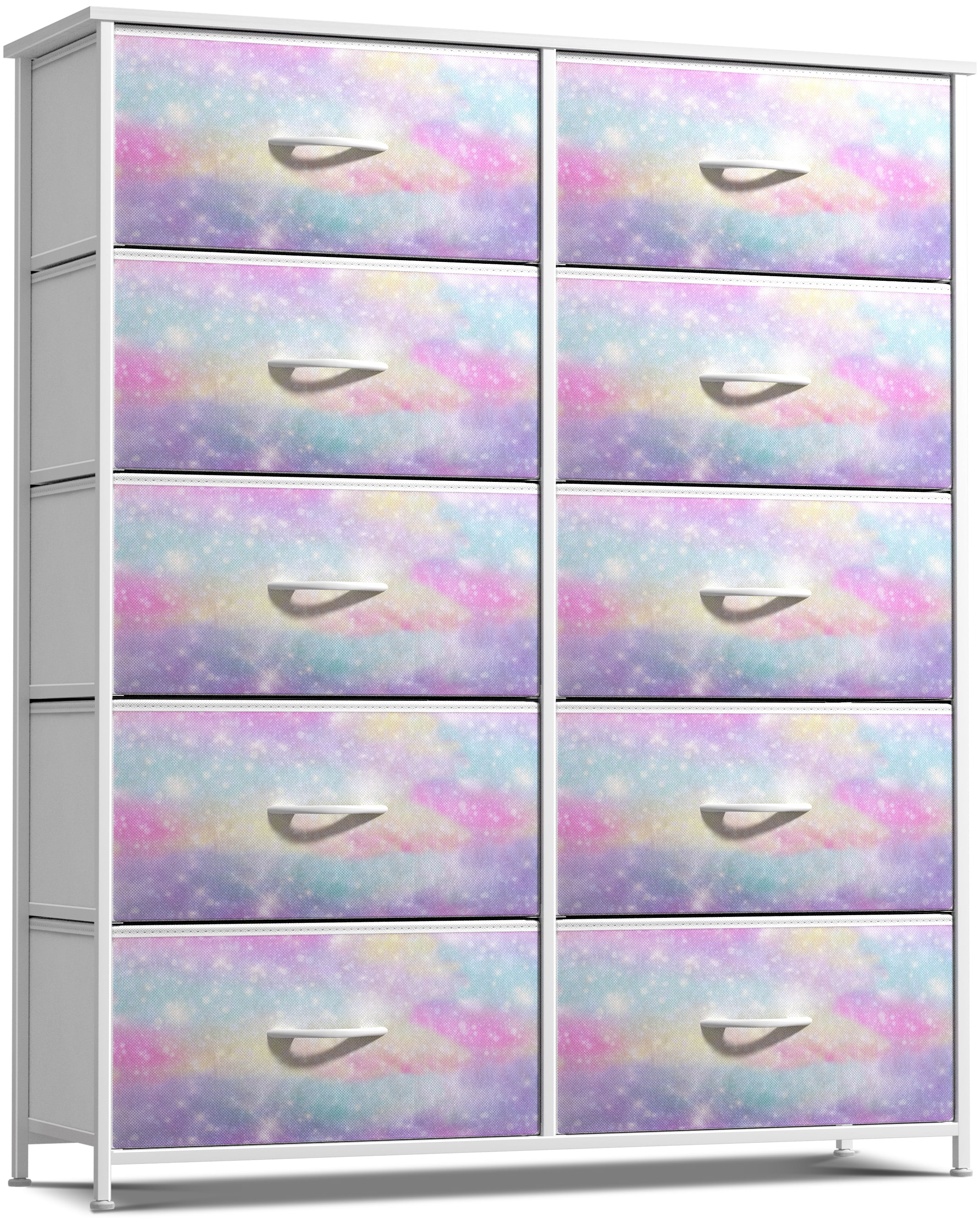 Sorbus Kids 10-Drawer Dresser, Storage Organizer with Steel Frame & Wood Top, Rainbow Sparkle