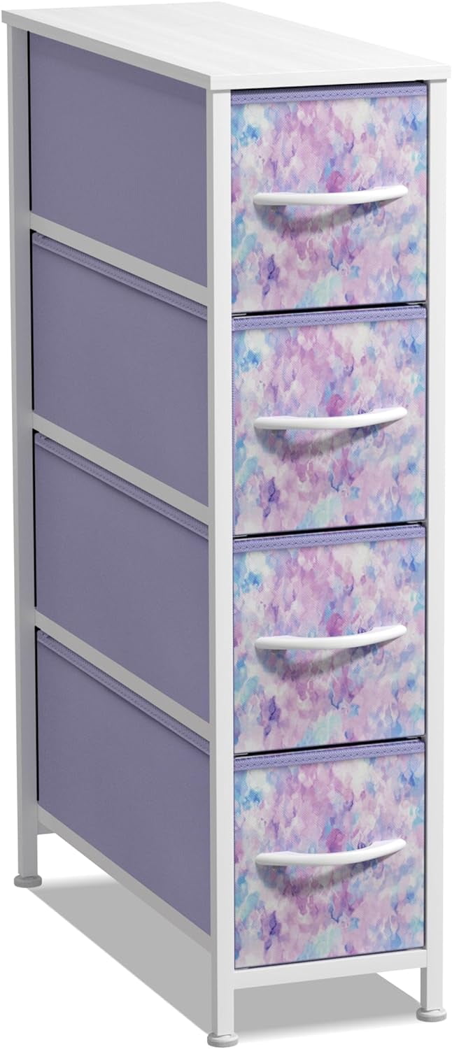 Sorbus Kids 4-Drawer Narrow Dresser, Slim Vertical Storage Chest, Tie-Dye Purple