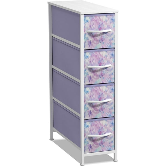 Sorbus Kids 4-Drawer Narrow Dresser, Slim Vertical Storage Chest, Tie-Dye Purple