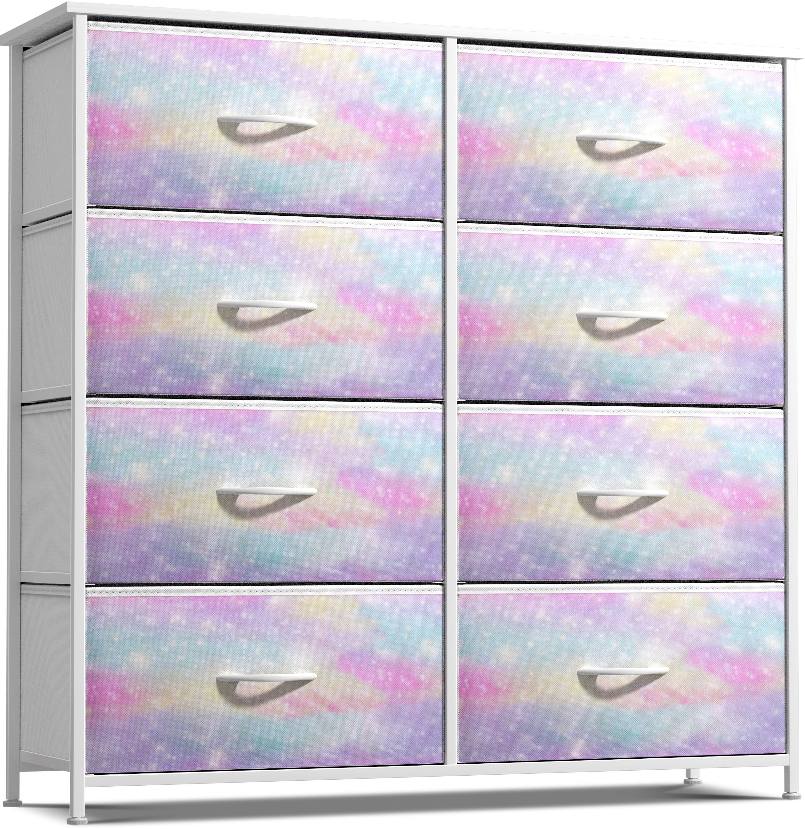 Sorbus Kids 8-Drawer Dresser Storage Tower, Steel Frame, Wood Top, Rainbow Sparkle