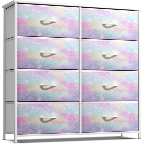 Sorbus Kids 8-Drawer Dresser Storage Tower, Steel Frame, Wood Top, Rainbow Sparkle