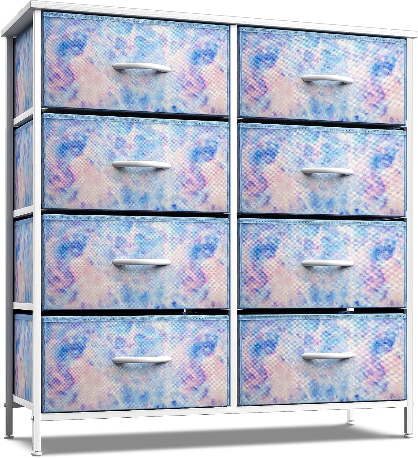 Sorbus Kids 8-Drawer Dresser Storage Tower, Steel Frame, Wood Top, Tie-Dye Blue
