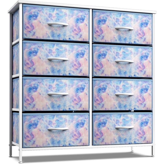 Sorbus Kids 8-Drawer Dresser Storage Tower, Steel Frame, Wood Top, Tie-Dye Blue