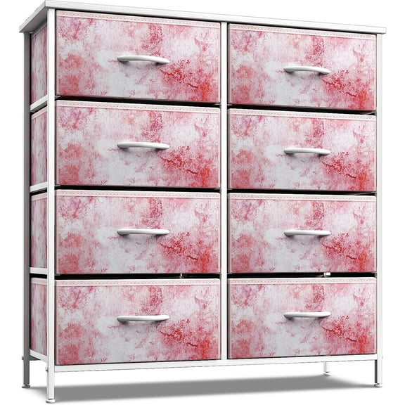 Sorbus Kids 8-Drawer Dresser Storage Tower, Steel Frame, Wood Top, Tie-Dye Pink