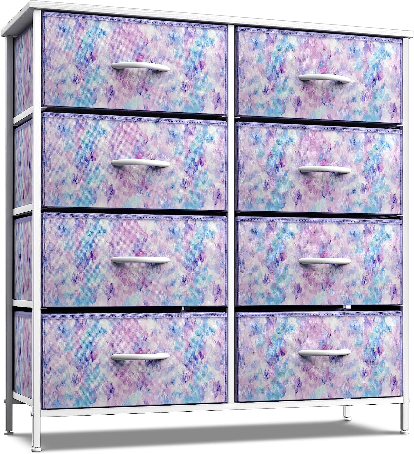 Sorbus Kids 8-Drawer Dresser Storage Tower, Steel Frame, Wood Top, Tie-Dye Purple
