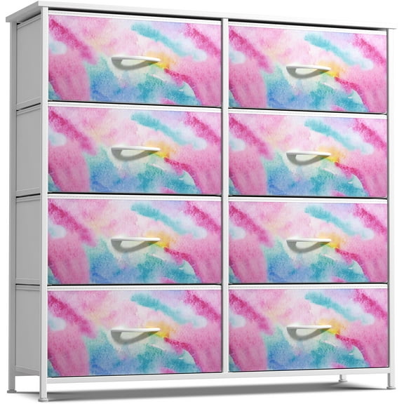 Sorbus Kids 8-Drawer Dresser Storage Tower, Steel Frame, Wood Top, Watercolor