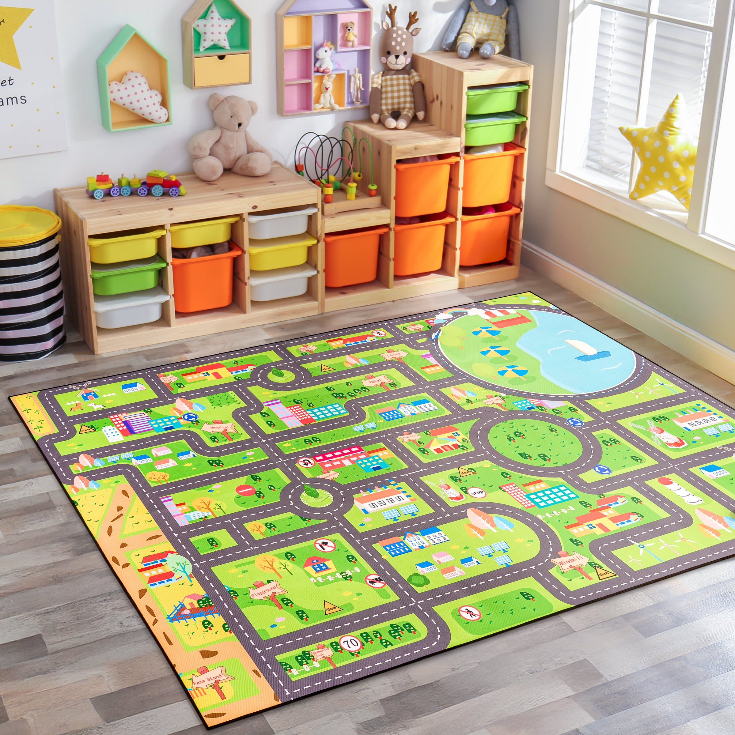 Sorbus Kids Extra Large Car Play Mat 60 x 79 Inch, Washable Roadway Rug
