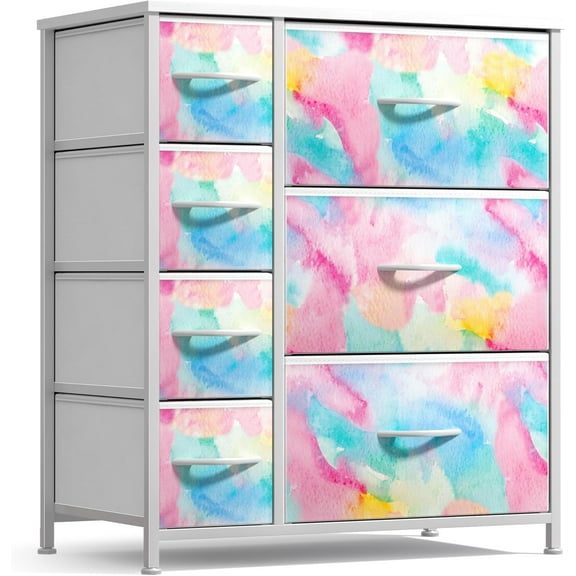 Sorbus Kids Dresser with 7 Drawers - Storage Chest Organizer Unit with Steel Frame, Wood Top & Handles, Tie-dye Fabric Bins for Clothes - Wide Furniture for Bedroom Hallway Kids Room Nursery & Closet