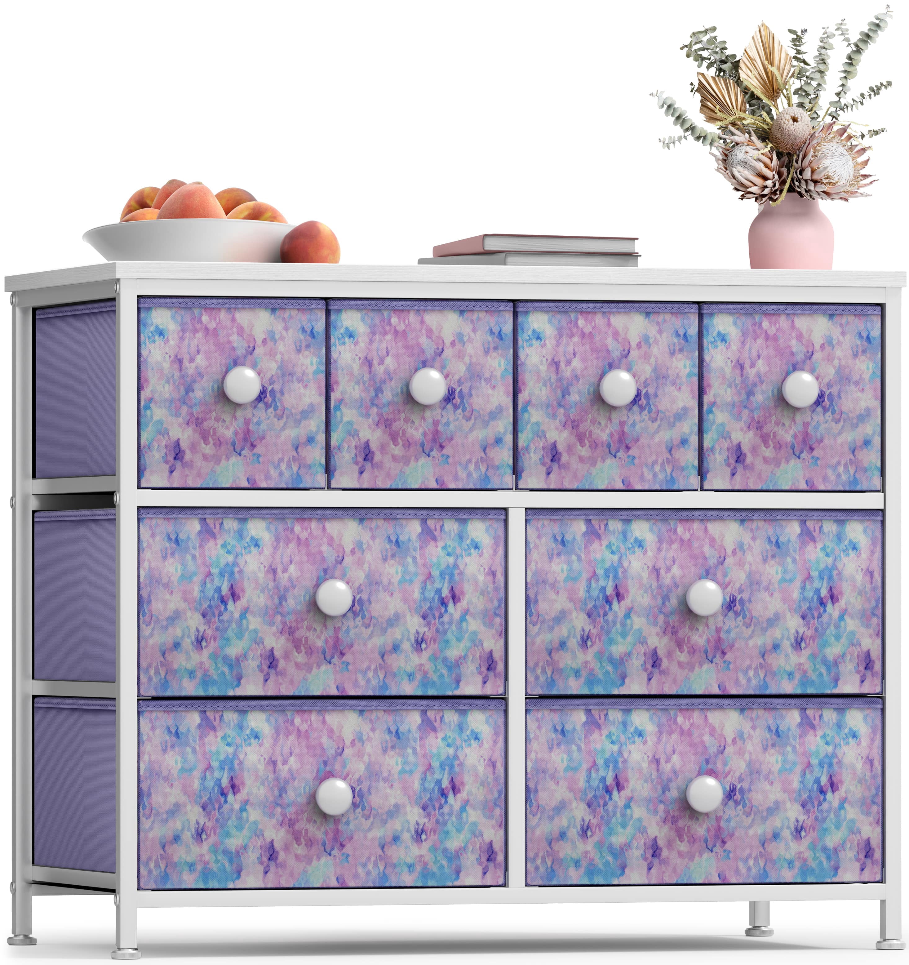 Sorbus Kids Fabric Dresser, 8 Drawer Storage Tower, Steel Frame, Tie-Dye Purple