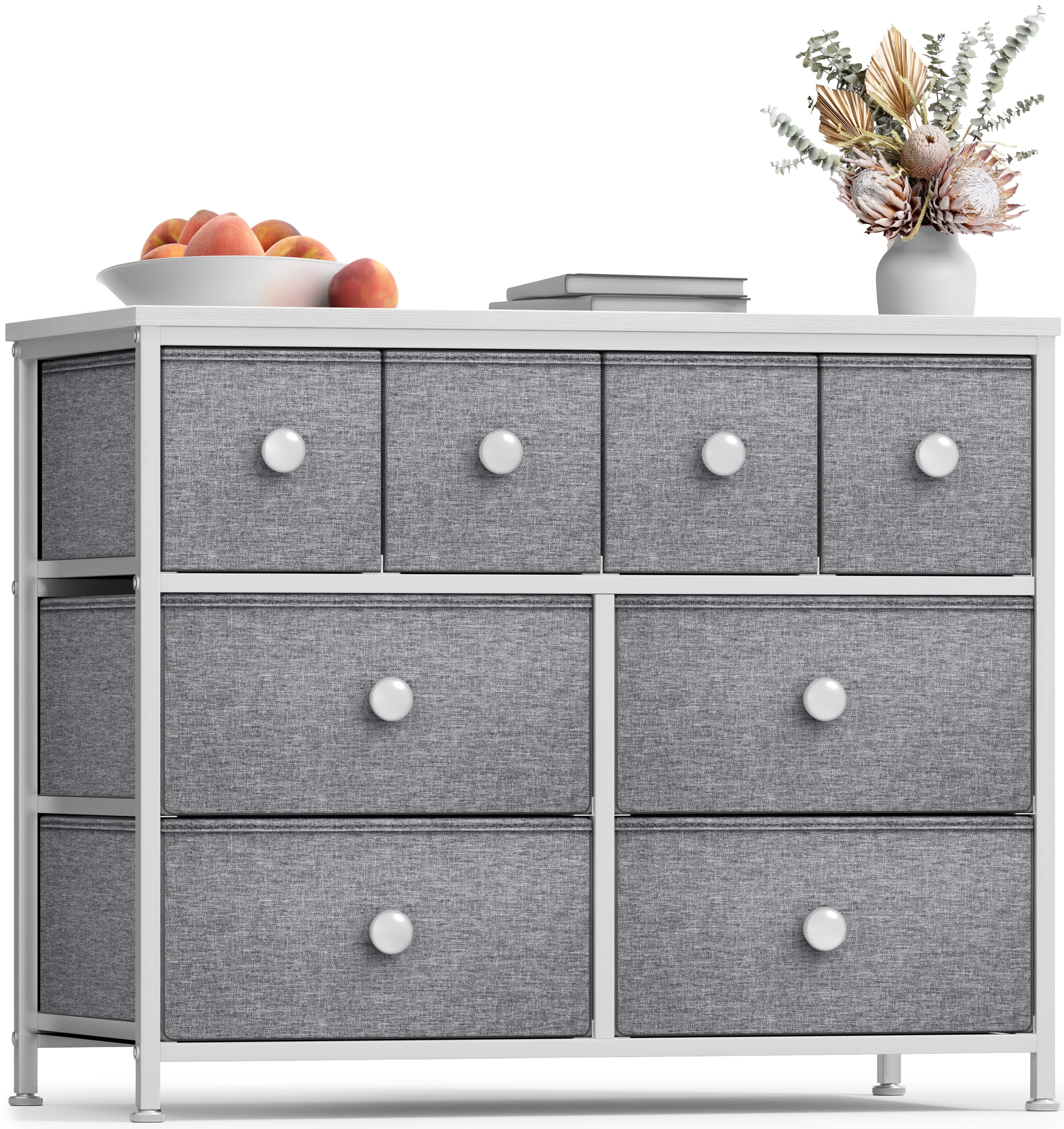 Sorbus Kids Fabric Dresser, 8 Drawer Storage Tower, Steel Frame, White