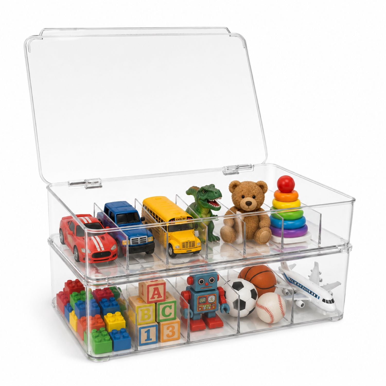 Sorbus LEGO Storage Case with Hinged Lid, 2 Pack, Clear Stackable Plastic Organizer for Small Toys