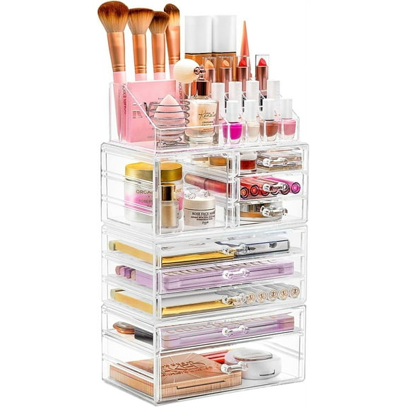 Sorbus Large Clear Makeup Organizer: 4-Piece Storage Set for Vanity, Bathroom, Dresser
