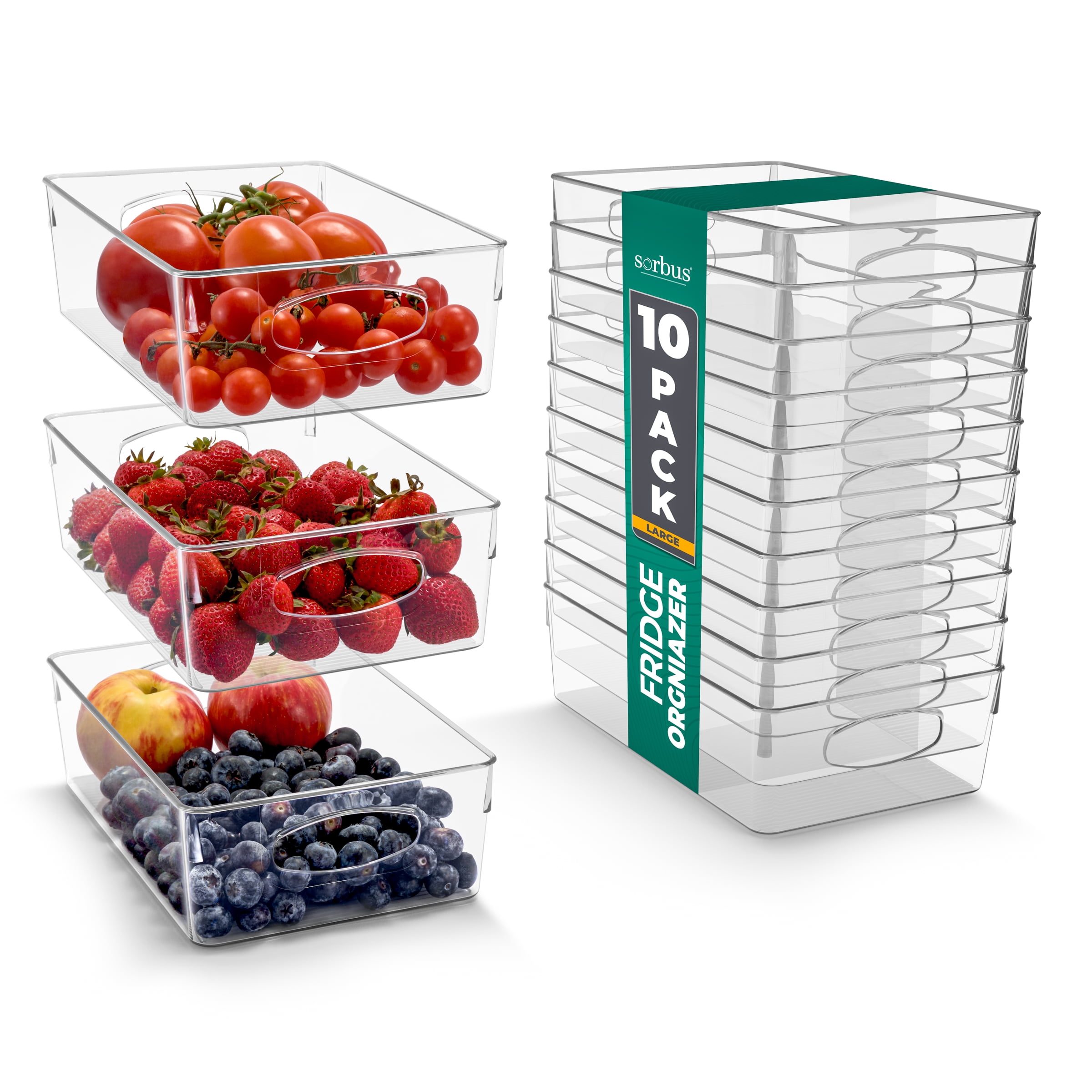 Sorbus Large Clear Plastic Storage Bins for Shelves, Clothes, with Handle - Clear Storage Bins, Drawer, Shelf, Closet, Pantry, Fridge, Freezer Organizer Bins, Closet Organizers and Storage (10 pack)