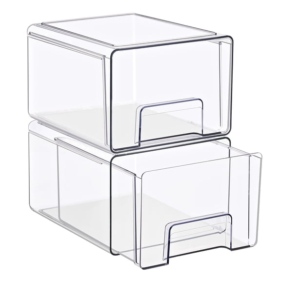Sorbus Large Clear Stackable Makeup Storage Drawers, 2-Pack Plastic Pull-Out Organizer Bins