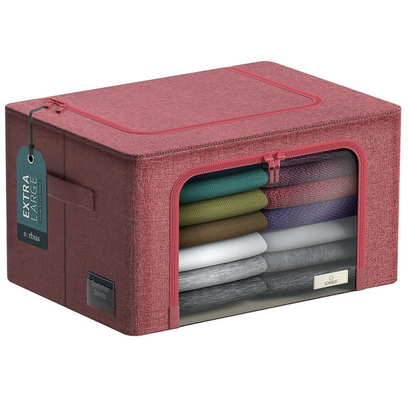 Sorbus Large Foldable Storage Bin with Metal Frame – Stackable Organizer with Handles, Pink