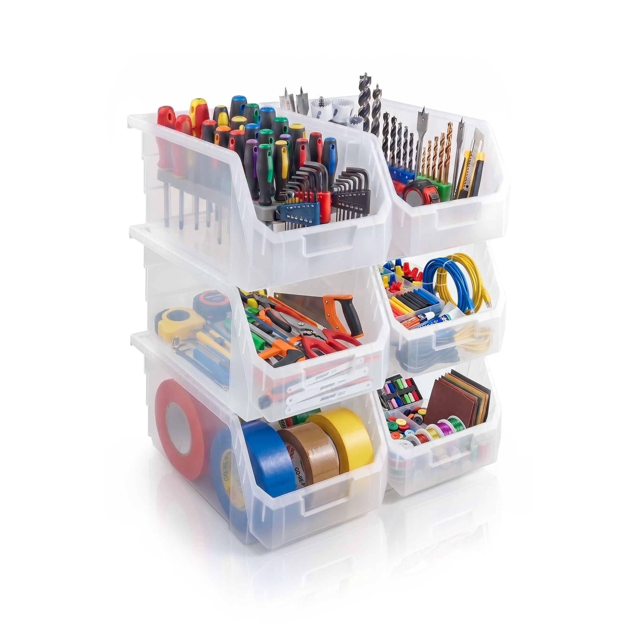Sorbus Large Garage Storage Bins, Open Front Plastic Organizer, Clear, 6 Pack