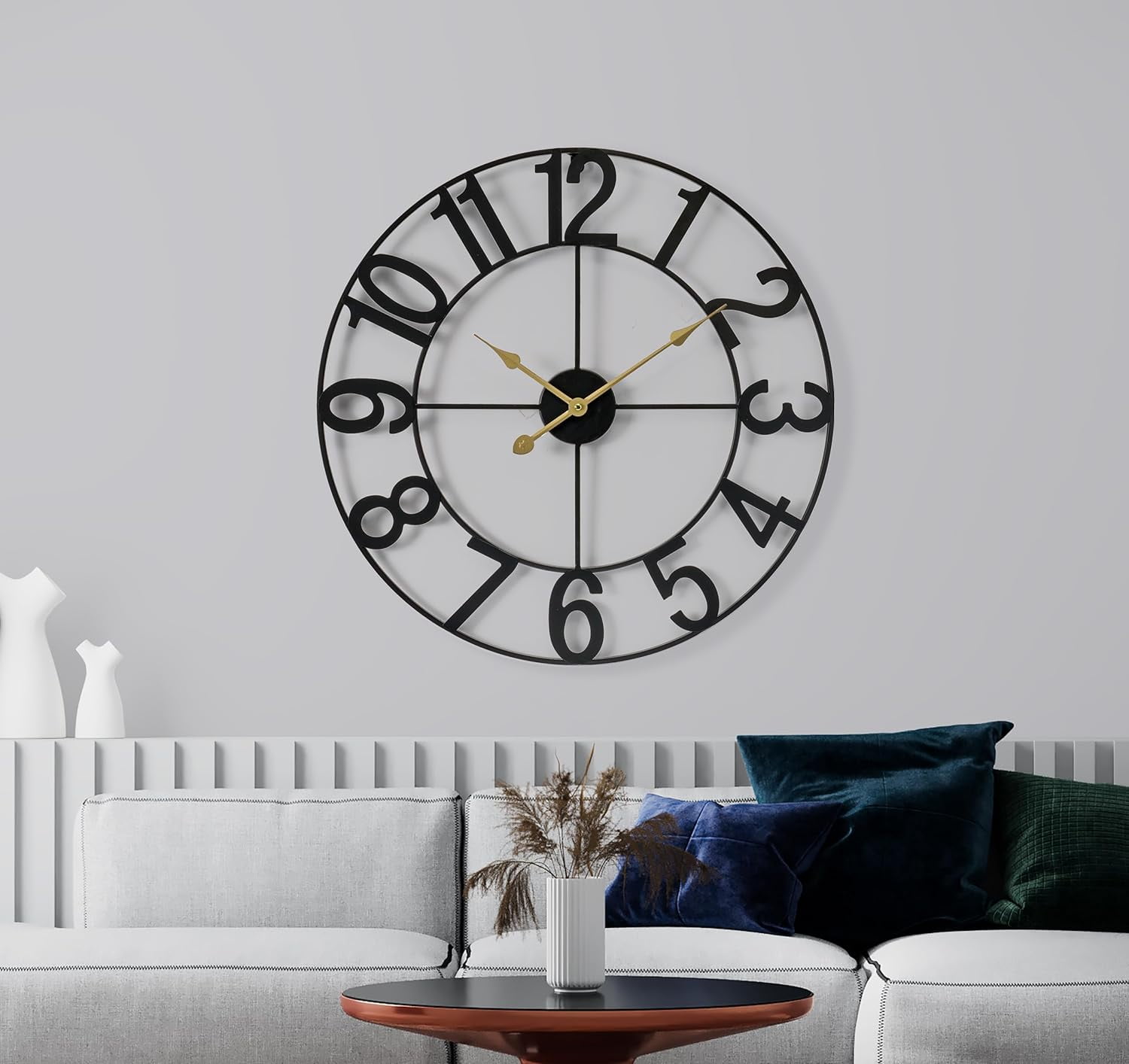 Oversized Gold Metal Roman Numeral Wall Clock