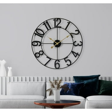 Sorbus Large Metal Numerical Wall Clock for Living Room Decor (Black, 24" Diameter)