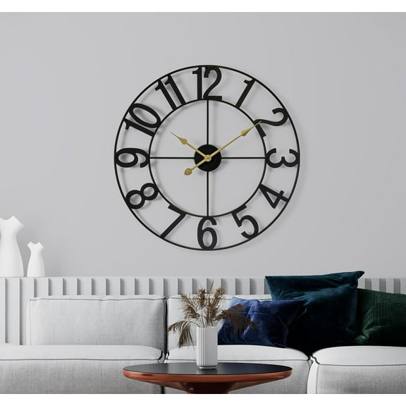 Sorbus Large Metal Numerical Wall Clock for Living Room Decor (Black, 24" Diameter)