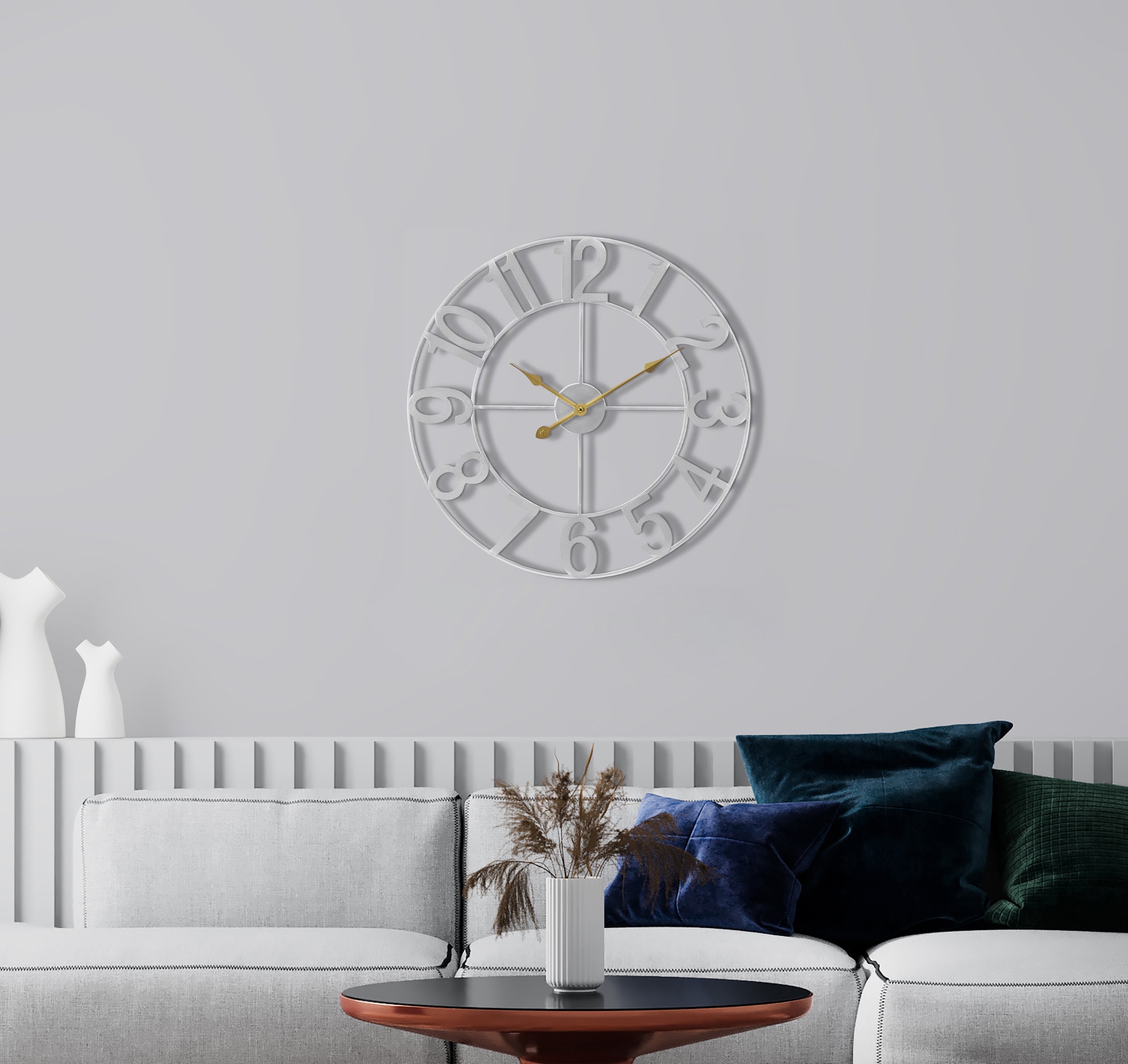 Sorbus Large Metal Numerical Wall Clock for Living Room Decor (Silver, 16" Diameter)